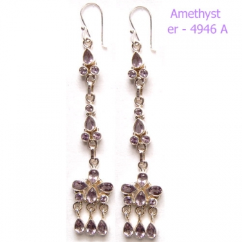 Pure silver high design long dangle purple amethyst statement style earrings for women